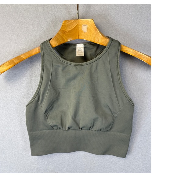 lululemon athletica Other - Lululemon Ebb To Train Bra Workout Cropped Tank Top High Neck Olive Green Size 6